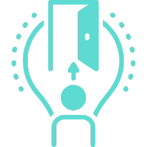 Icon of a person approaching a door with opportunity on the other side